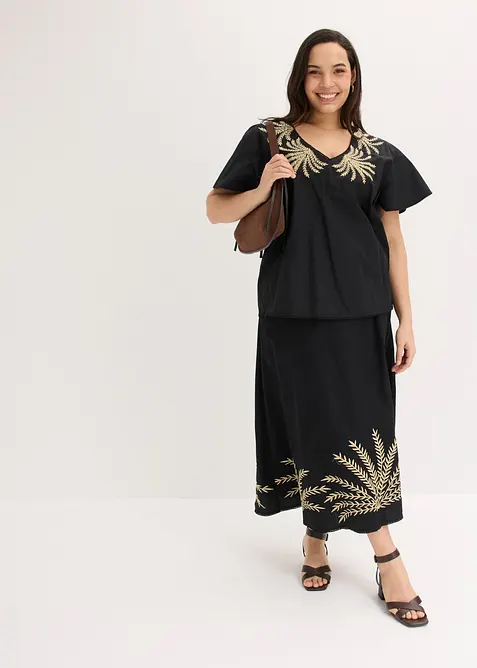 Blus med broderi, bonprix