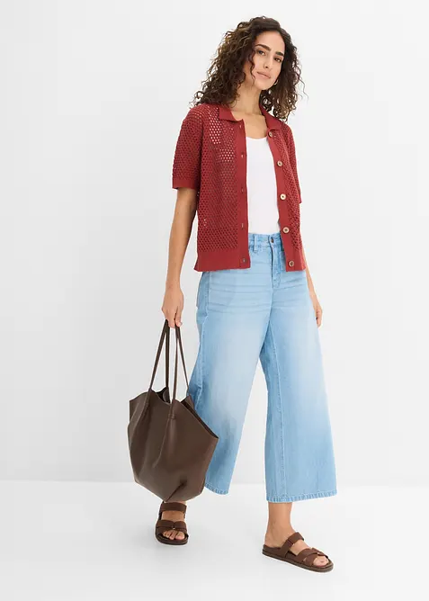 Wide Leg-jeans med bekv&auml;m midja, bonprix