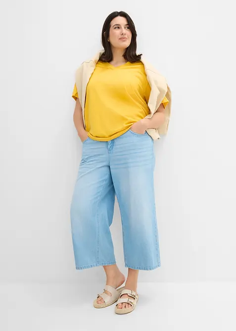 Wide Leg-jeans med bekv&auml;m midja, bonprix
