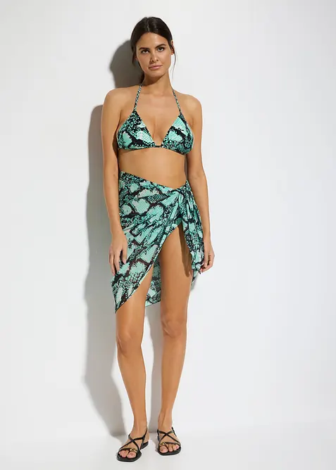 Bikini och sarong i baddr&auml;ktsmaterial (3 delar), bonprix