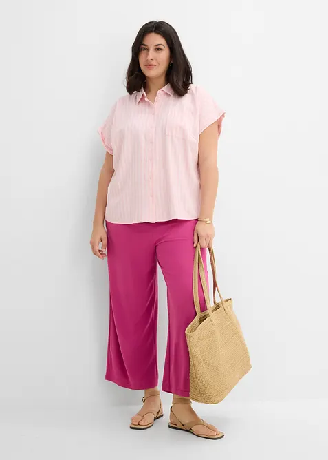 Kort&auml;rmad blus i linnemix, bonprix
