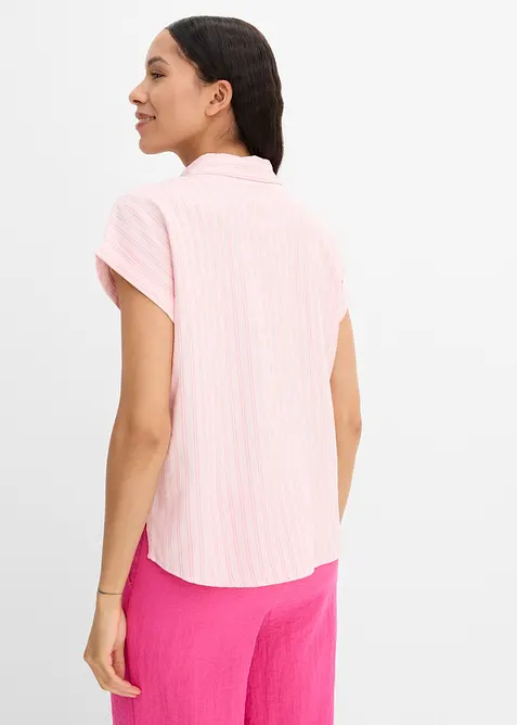Kort&auml;rmad blus i linnemix, bonprix