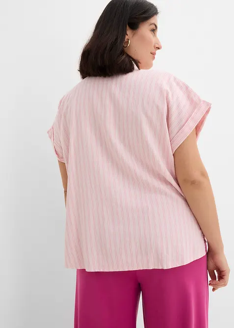 Kort&auml;rmad blus i linnemix, bonprix