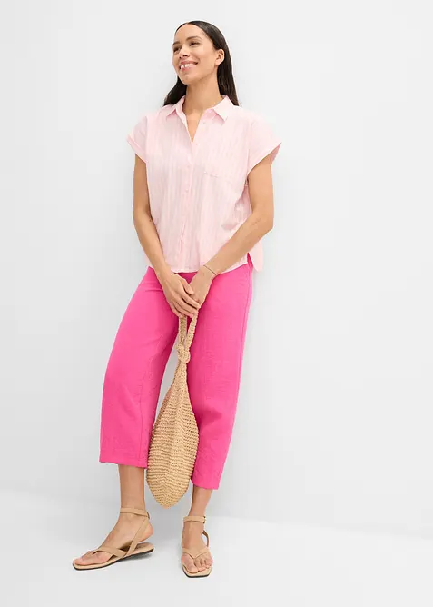 Kort&auml;rmad blus i linnemix, bonprix
