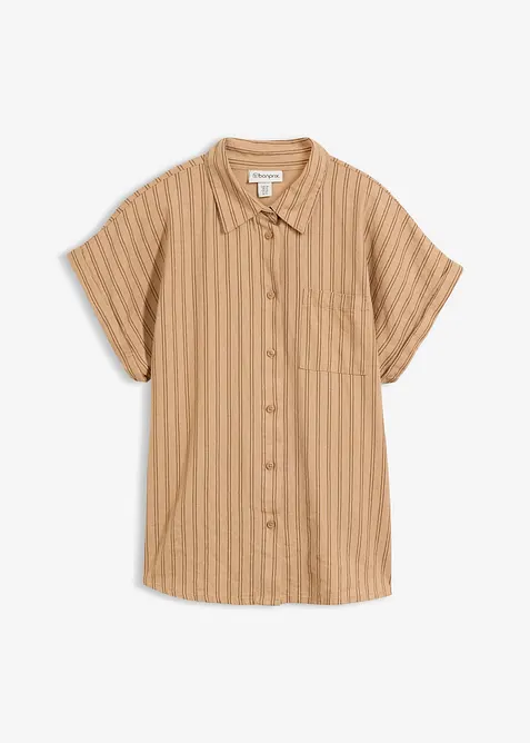 Kort&auml;rmad blus i linnemix, bonprix