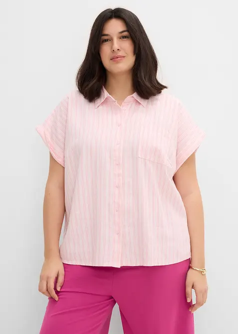 Kort&auml;rmad blus i linnemix, bonprix