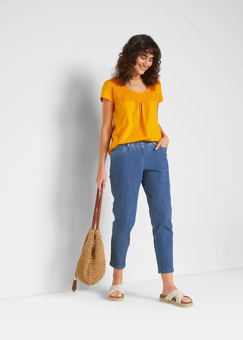 Jeans med bekv&auml;m medelh&ouml;g midja (2-pack), raka ben, bonprix