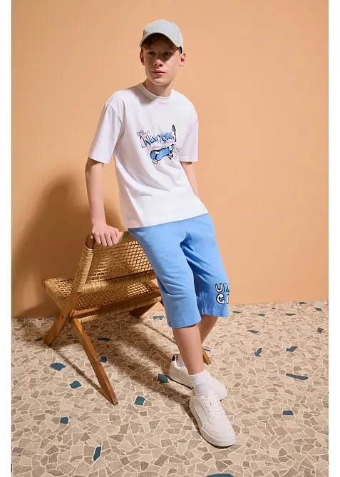 T-shirt och jerseybermudas med avslappnad passform (2 delar), ekologisk bomull, bonprix