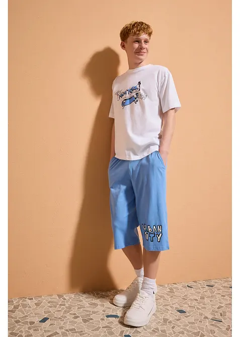 T-shirt och jerseybermudas med avslappnad passform (2 delar), ekologisk bomull, bonprix