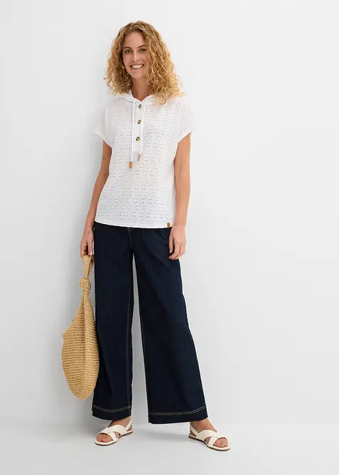 Topp med knappsl&aring; och luva, bonprix