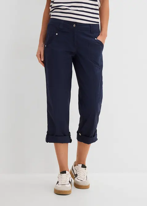 Stretchig cargobyxa, 3/4-l&auml;ngd, bonprix