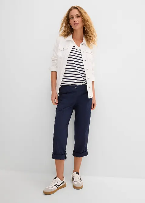 Stretchig cargobyxa, 3/4-l&auml;ngd, bonprix