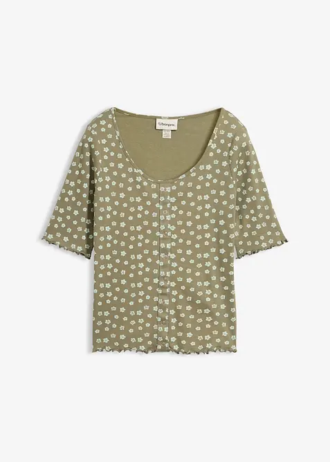 Ribbad topp med blomm&ouml;nster, halv &auml;rm, bonprix