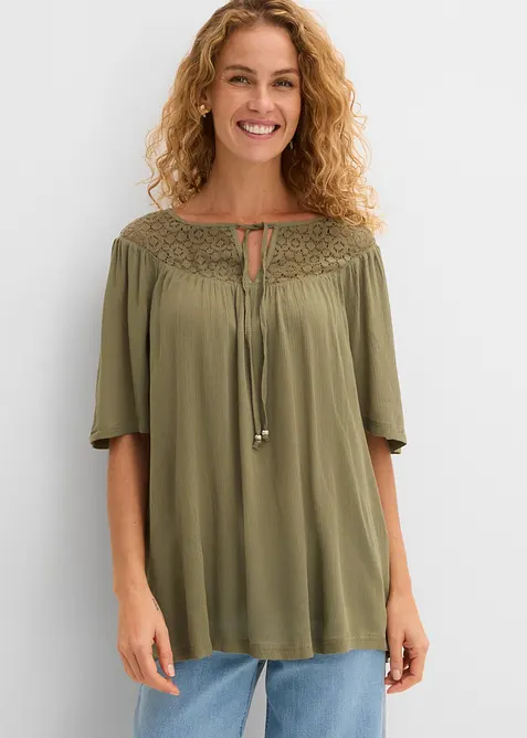 Krinklad l&aring;ng tunika med halvl&aring;ng &auml;rm, bonprix