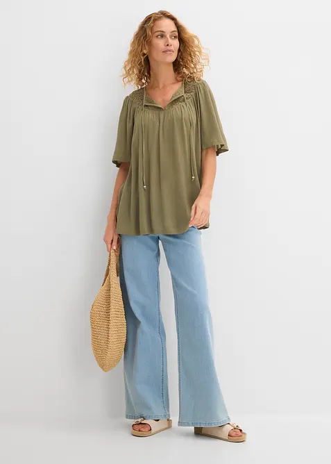 Krinklad l&aring;ng tunika med halvl&aring;ng &auml;rm, bonprix