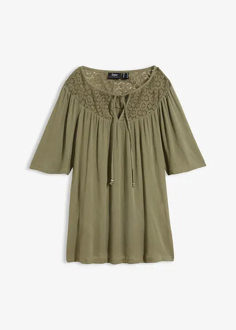 Krinklad l&aring;ng tunika med halvl&aring;ng &auml;rm, bonprix