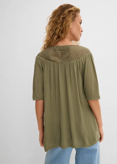 Krinklad l&aring;ng tunika med halvl&aring;ng &auml;rm, bonprix