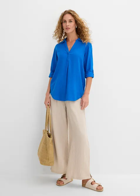Blus med linne och 3/4-&auml;rmar, bonprix