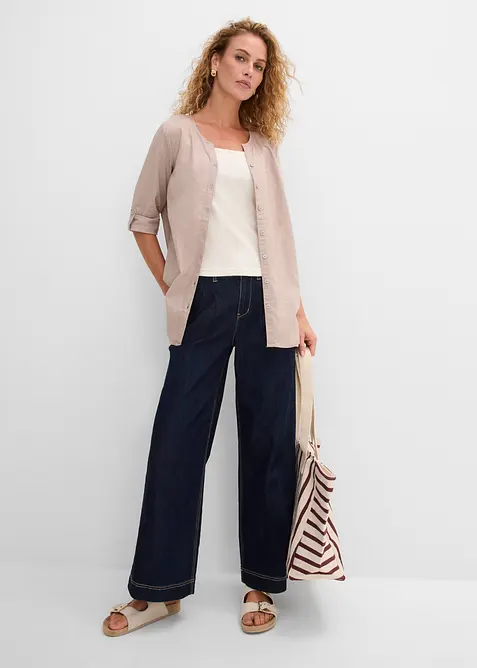 Blus i linneblandning med 3/4-&auml;rm, bonprix