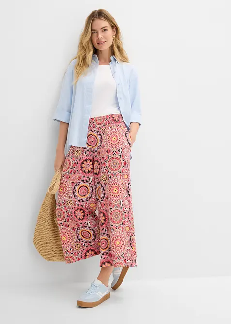 Vida jerseyculotter med bred smockad midja, 7/8-l&auml;ngd, bonprix