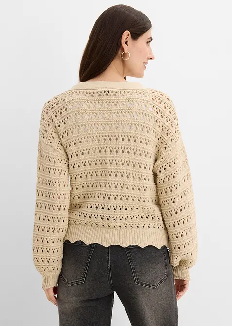 Cardigan med h&aring;lm&ouml;nster av ren bomull, bonprix