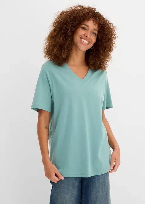 Vid l&aring;ng topp med V-ringning (5-pack), kort&auml;rmad, bonprix