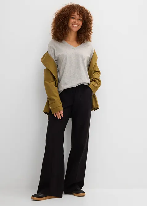 Vid l&aring;ng topp med V-ringning (5-pack), kort&auml;rmad, bonprix