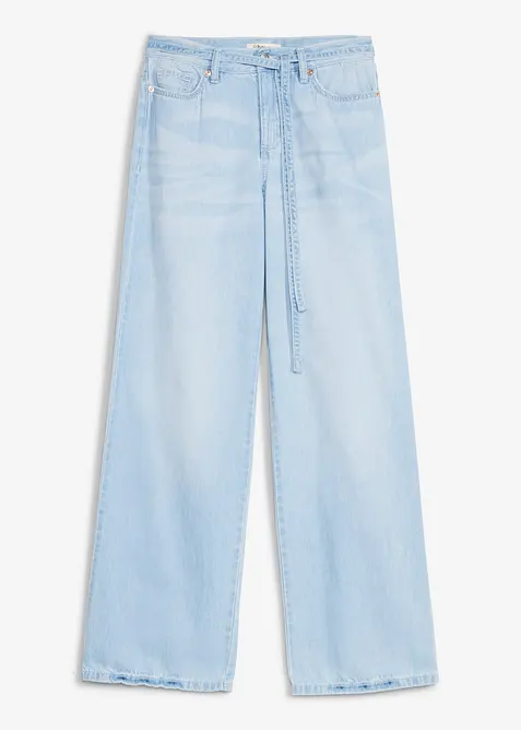 Wide Leg Jeans, Mid Waist, med knytsk&auml;rp, bonprix
