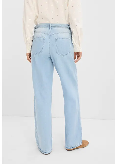 Wide Leg Jeans, Mid Waist, med knytsk&auml;rp, bonprix