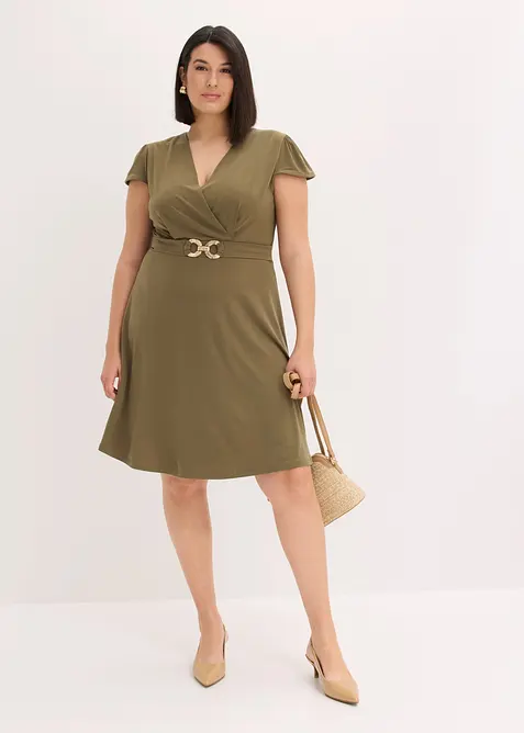 Jerseykl&auml;nning med prydnadssp&auml;nne, bonprix