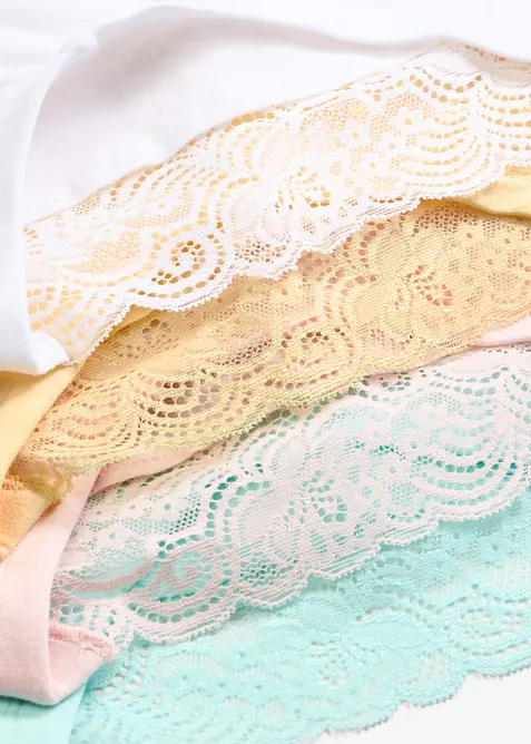 Hipstertrosa med mjuk bomull och spetsb&aring;rd (4-pack), bonprix