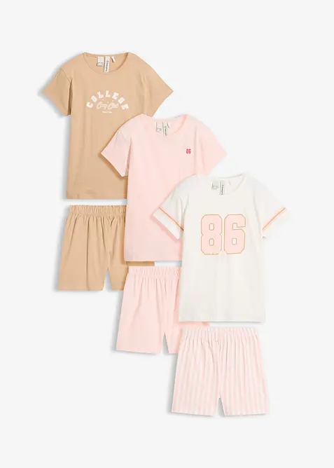 Kort pyjamas av ekologisk bomull (3-pack), bonprix