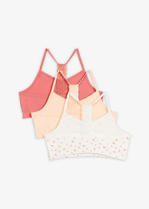 BH-topp med mjuk bomull och spets (3-pack), bonprix