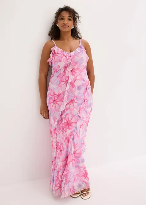 Kl&auml;nning i mjuk mesh med smala axelband, bonprix