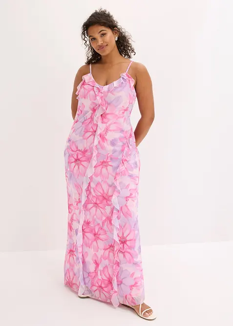 Kl&auml;nning i mjuk mesh med smala axelband, bonprix