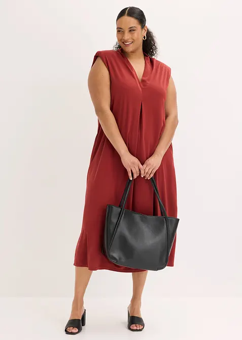 Jerseykl&auml;nning med axelvaddar i viskosmix, bonprix