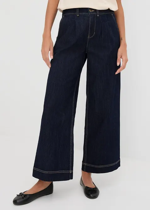 Wide Leg Jeans High Waist, med bekv&auml;m midja, bonprix