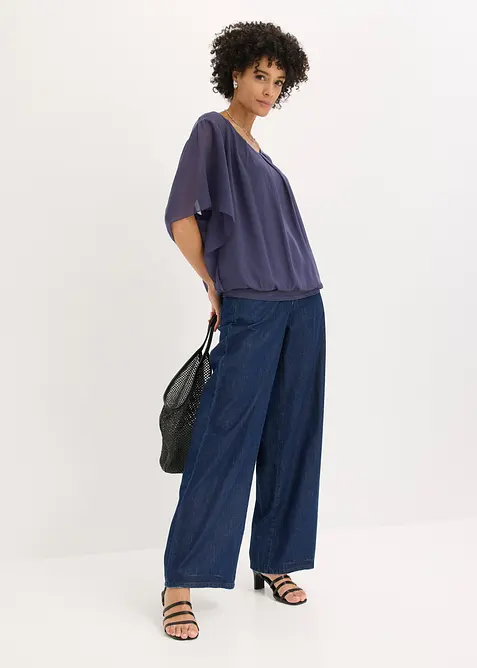 Chiffongblus med linne, bonprix