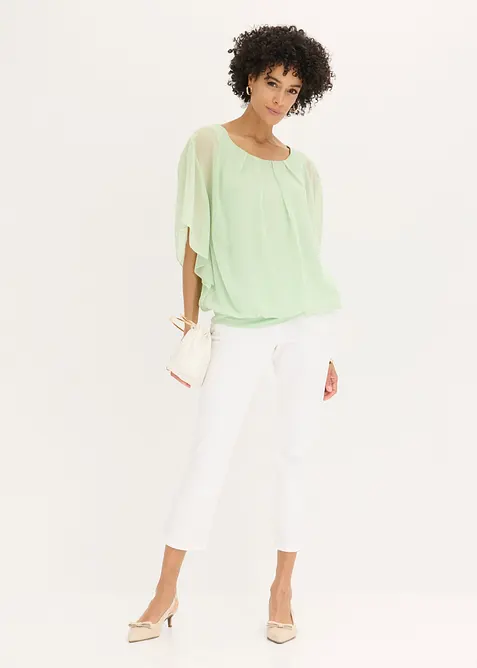 Chiffongblus med linne, bonprix