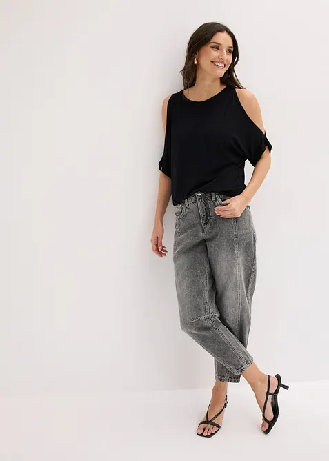 Cold shoulder-topp i viskos, bonprix