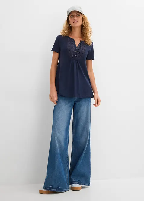 Bomullstopp i flamgarn, kort&auml;rmad, bonprix