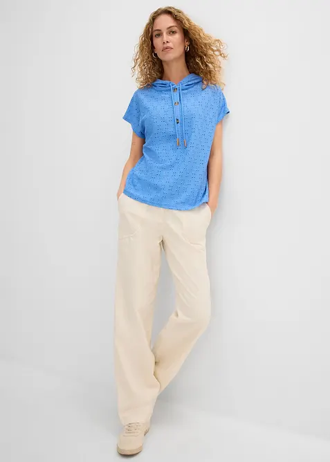 Topp med knappsl&aring; och luva, bonprix