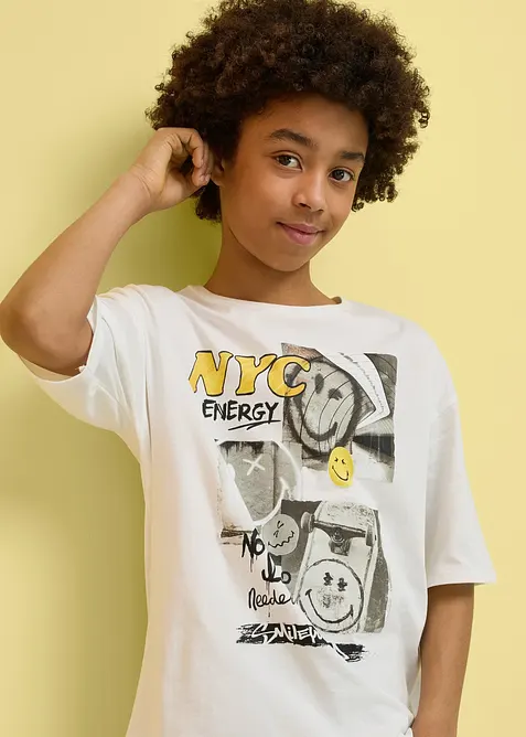 T-shirt i bomull med smiley world-motiv, avslappnad passform, SmileyWorld