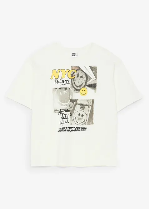 T-shirt i bomull med smiley world-motiv, avslappnad passform, SmileyWorld