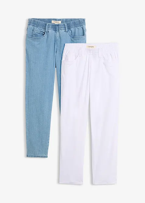 Jeans med bekv&auml;m medelh&ouml;g midja (2-pack), raka ben, bonprix