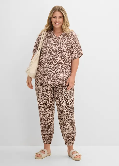 Vid dra p&aring;-byxa i viskos med mjukt fall, bonprix