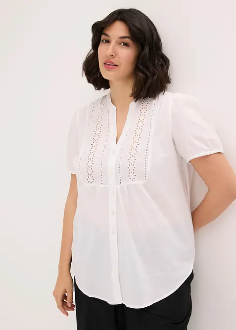 Blus med h&aring;lbroderi, bonprix