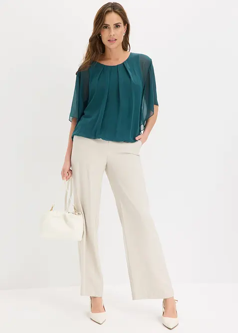 Chiffongblus med linne, bonprix