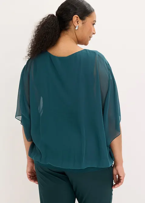 Chiffongblus med linne, bonprix