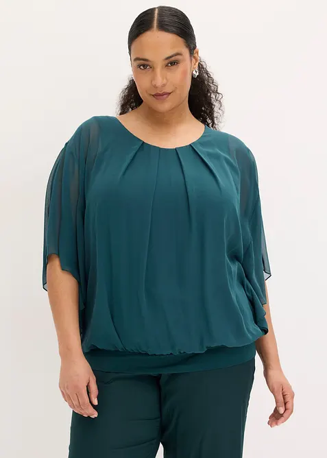 Chiffongblus med linne, bonprix